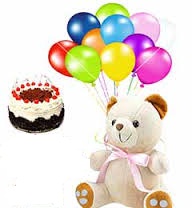 1/2 kg cake 1 feet teddy with 12 air filled balloons