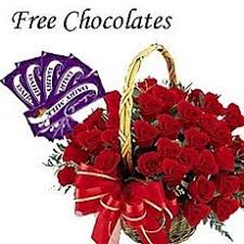 24 roses basket with 5 free silk bubbly chocolates