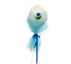 Clear transparent bubble with rose blue wrapping and ribbons