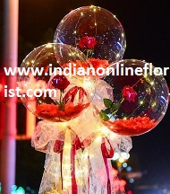 3 Red rose in 3 transparent balloon red white wrapping arrangement Only for Pune and Mumbai