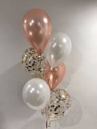 10 Gas filled rose gold confetti Balloons tied to ribbons