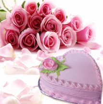 12 Pink roses bouquet with 1 Kg Strawberry heart cake