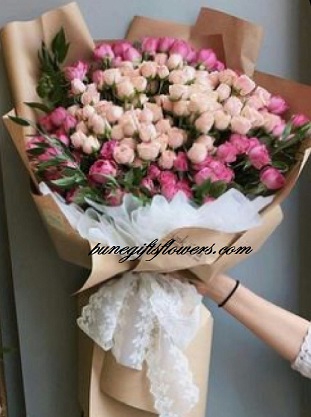 Life size jumbo huge flower bouquet 3-4 feet with pink and red roses