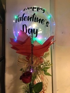 Hot air balloon printed with valentine day 1 red rose red wrapping and fairy lights