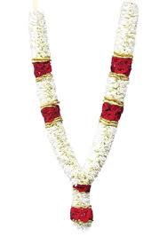 2 garlands with red and white flowers and beads