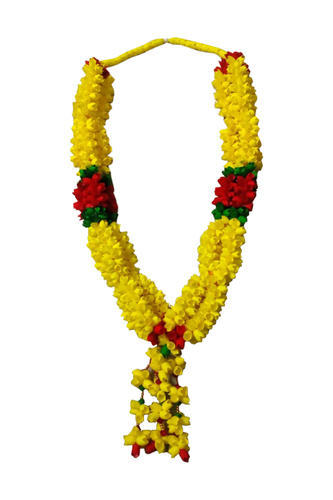 2 garlands with red and yellow flowers and beads