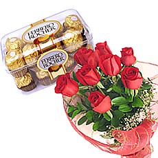 6 red roses 16 Ferrero rochers