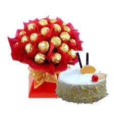 16 ferrero rocher bouquet with 1/2 kg cake