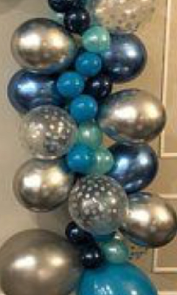 40 shades of blue gold confetti air blown small and large balloons