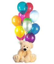 Bouquet of 10 air filled balloons and teddy bear