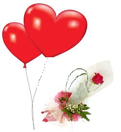 2 Red heart Air Balloons 1 Red Rose