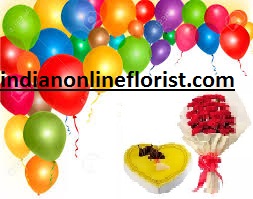 1 kg heart shape cake 20 roses bunch 30 helium balloons