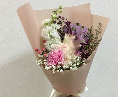 15 pastel pink peach white pink roses hand bouquet