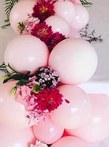 30 red pink small and large balloons with leaves and flowers