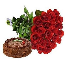24 Red Roses bouquet and 1 Kg Cake