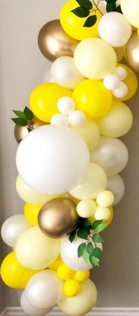 30 gold yellow white small and large air balloons with leaves and flowers