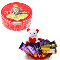 Teddy 10 silk chocolates in a decorated basket danish butter cookies