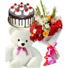 12 mix flowers 1 feet teddy 1/2 kg black forest