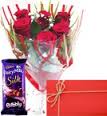 1 Cadburys Silk with 6 red roses and Card