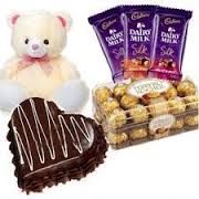 1 kg heart chocolate cake 16 ferrero 6 inch teddy 3 silk bars