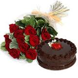 21 mix roses with 1 kg black forest cake