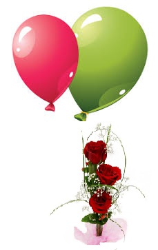2 Air Blown Balloons with 3 red roses