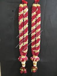 2 garlands with red white flowers and beads