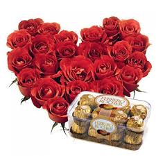 16 ferrero rocher with 24 roses heart