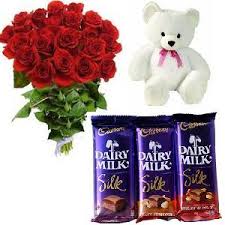 12 roses teddy and 3 silk chocolates