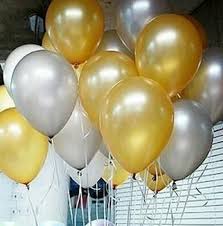 15 Gas filled gold and silver Balloons tied to ribbons