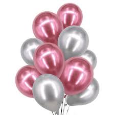 20 Gas filled pink silver Balloons tied to ribbons