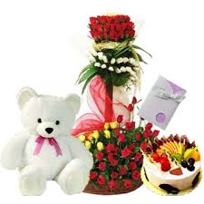 Large arrangement 1 feet teddy 1 kg fruit cake