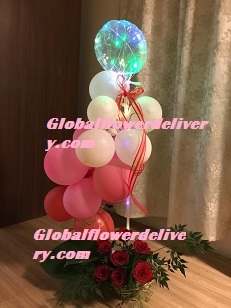 Led Light balloon Pink red white balloons arrangement with roses For Pune Mumbai Dehradun