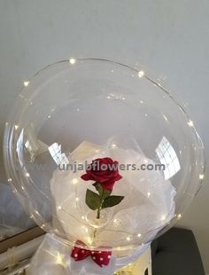 See through Balloon with red rose in the balloon wrapped in white paper