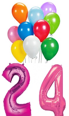 Double Digit Balloons with 10 mix coloured helium Balloons