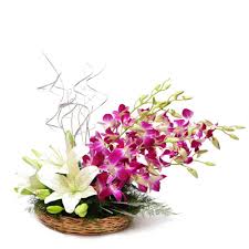 10 Orchids and 4 lilies arrangement