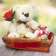 16 ferrero chocolate with teddy 1 feet and 1 red rose in same basket