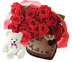 50 Heart shaped roses, 1 kg cake, teddy