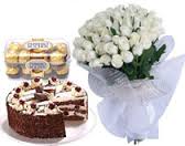 30 White roses bouquet with 16 ferrero rocher chocolates and 1 kilo cake