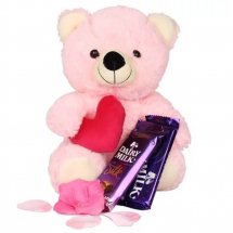12 Inches Pink Teddy with 2 Silk Chocolates