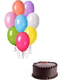 12 air blown balloons with 1/2 kg chocolate cake