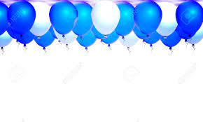 20 Gas filled shades of blue white Balloons tied to ribbons