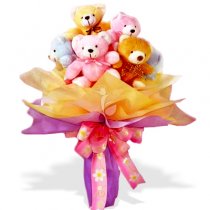 5 Teddies 6 inches each in a bouquet