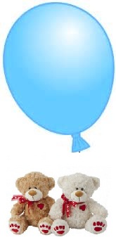 1 Blue Air Blown balloon 6 inches 2 Teddy bears
