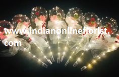 8 Red rose inside 8 transparent Luminous balloon with Red and white Wrapping