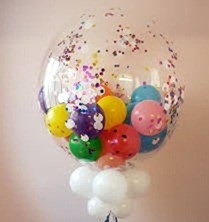 High quality balloons bobo balloon stuffed with colours of balloons and white balloons on stick and leaves