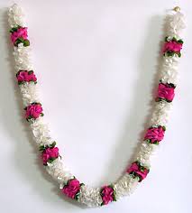 2 garlands with red and white flowers and beads