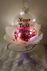 Transparent Balloon Printed WITH YOUR TEXT in 3 words only with orchids bouquet with led light